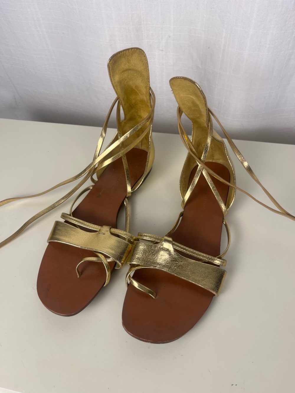 Zara Metallic Gold Wrap Tie Sandals - Women